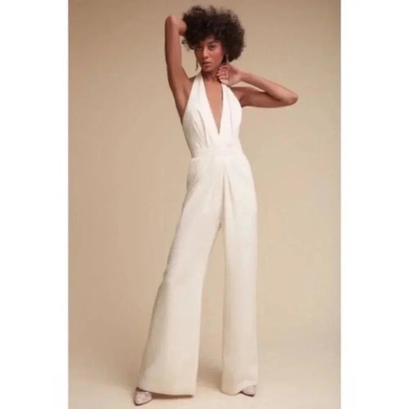 NWT Anthropologie Jill Stuart Mara Jumpsuit Ivory White Wedding Bridal Wide Leg - Picture 1 of 11